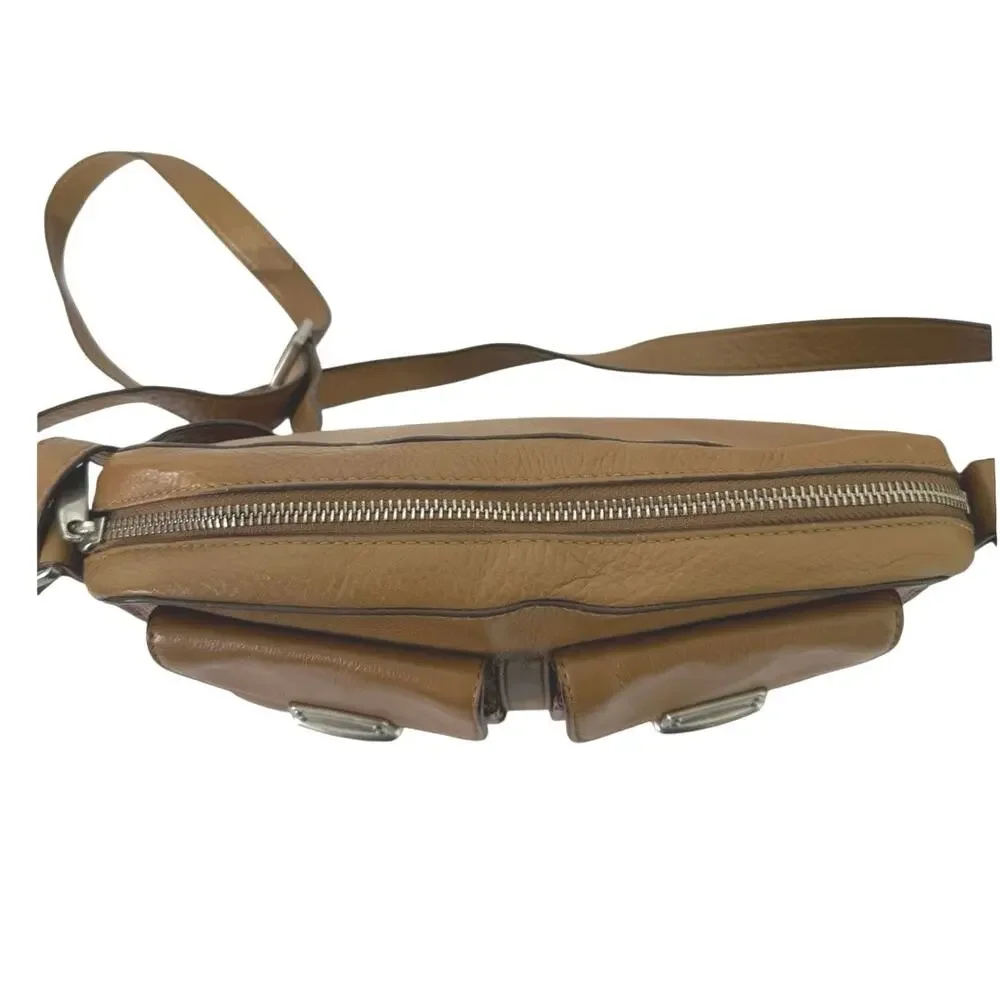 Fossil Riley Leather Crossbody Bag Adjustable Strap Camel Brown Silver Hardware - Picture 8 of 10